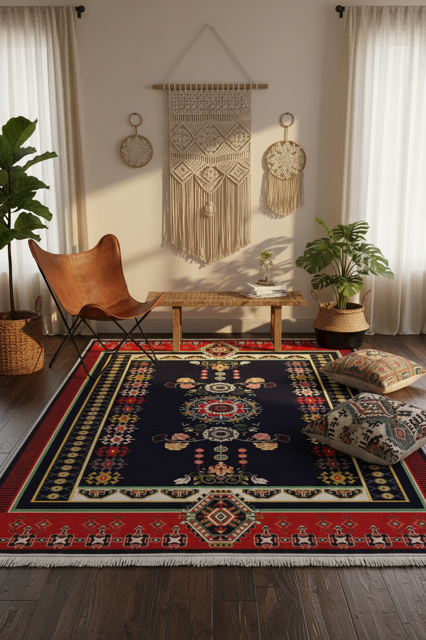 Açık Renkli Vintage Motifli Halı | FM-2487