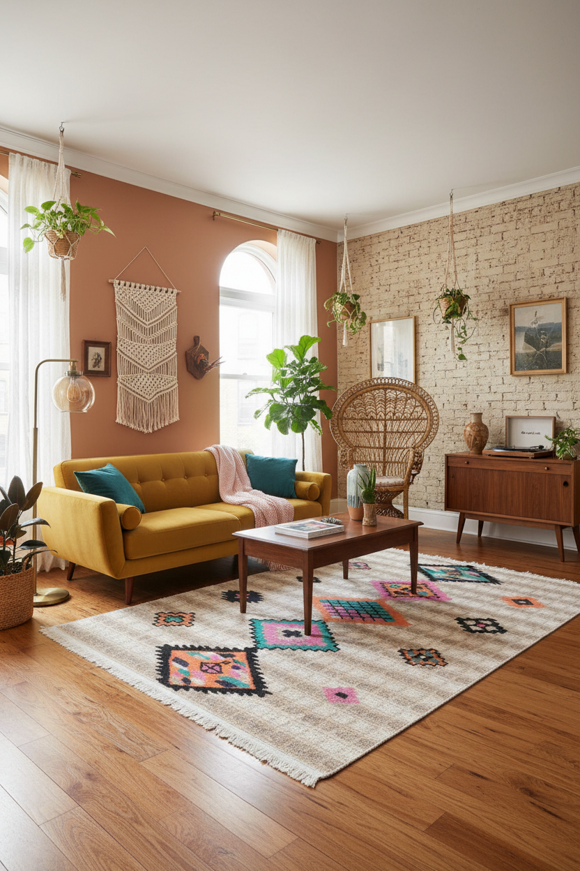 Etnik Serisi Geometrik Desenli Salon Halısı | D-163