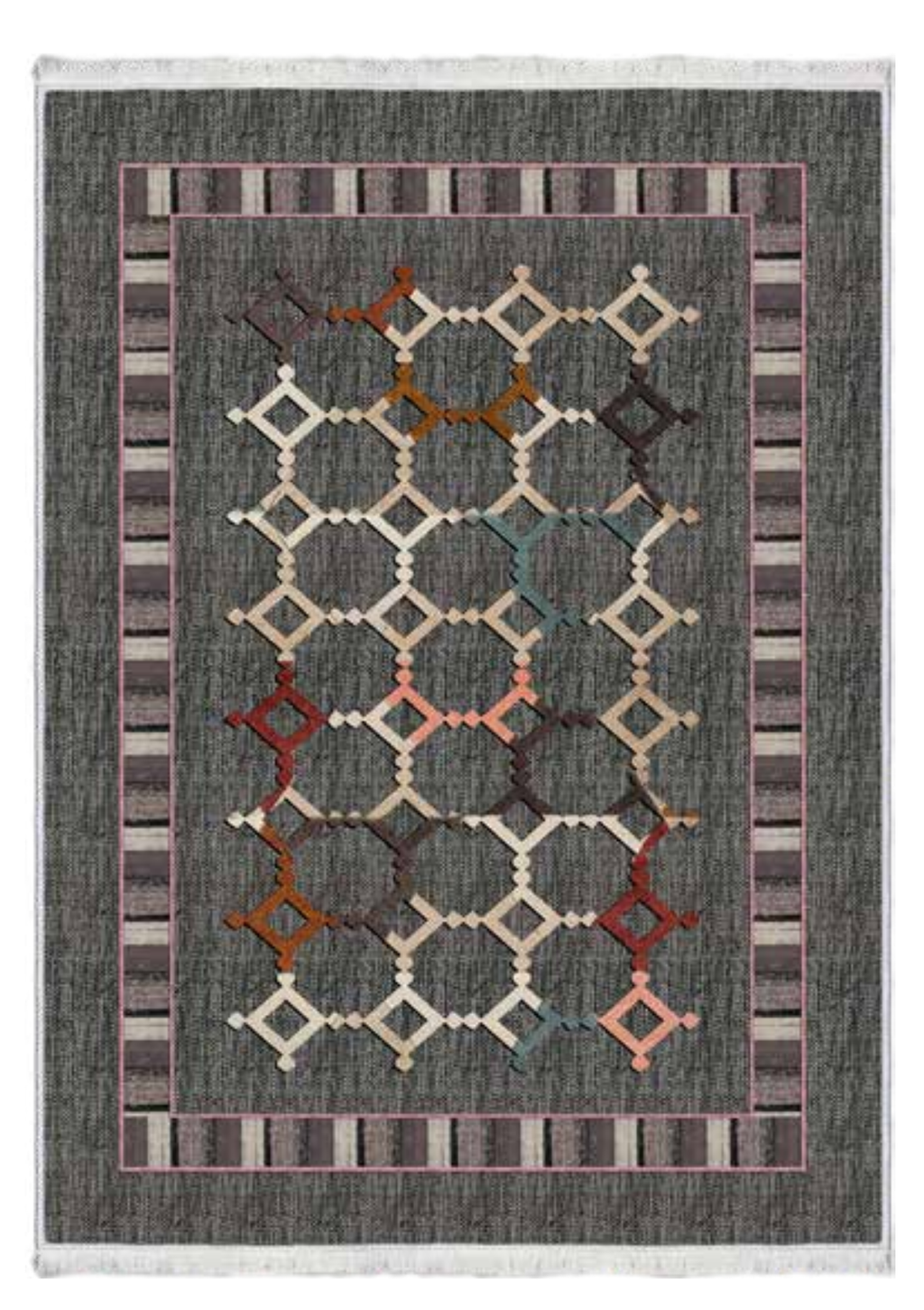 Nötr Tonlu Çizgi Desenli Halı | FM-2435